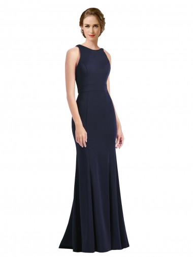 Stretch Crepe Sheath Long Sleeveless Keyhole Back Black Tie Prom Dress / Bridesmaid Dress Glasgow
