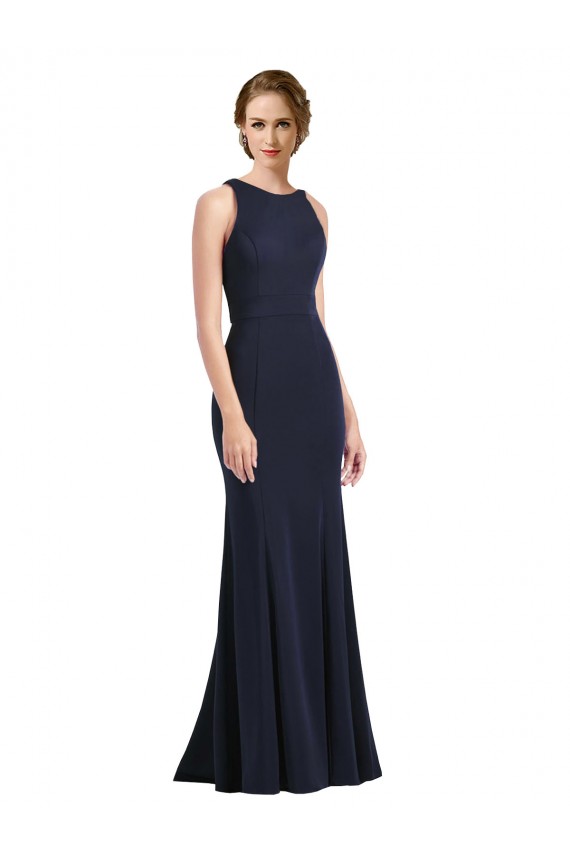 Stretch Crepe Sheath Long Sleeveless Keyhole Back Black Tie Prom Dress / Bridesmaid Dress Glasgow