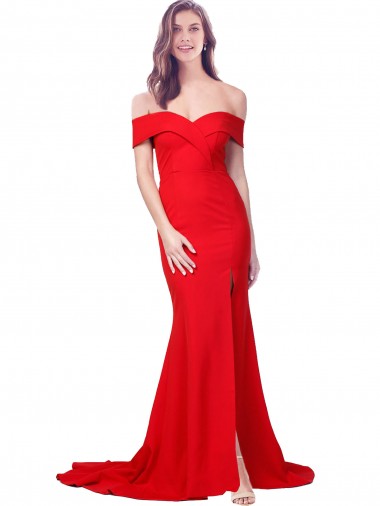 Stretch Crepe Mermaid Long Sleeveless Red Prom Dresses Glasgow
