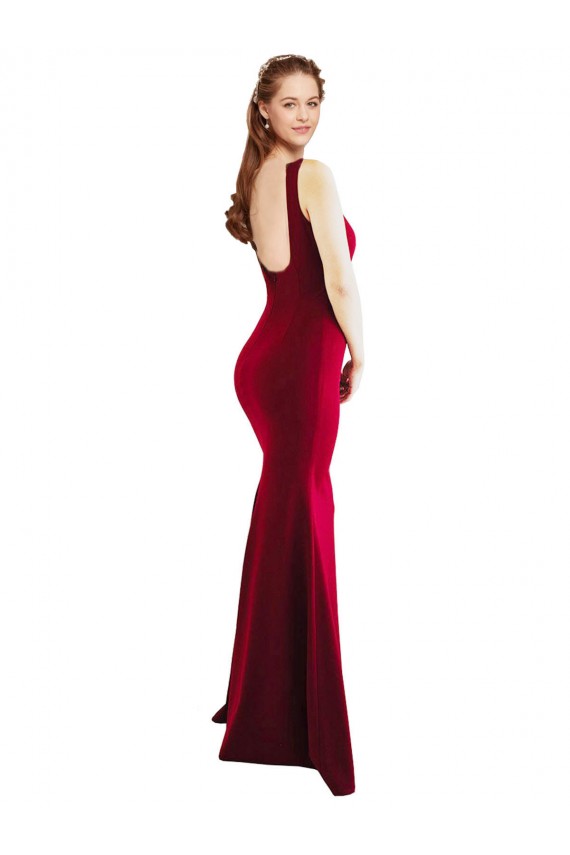 Stretch Crepe Mermaid Long Sleeveless Burgundy Prom Dresses Glasgow