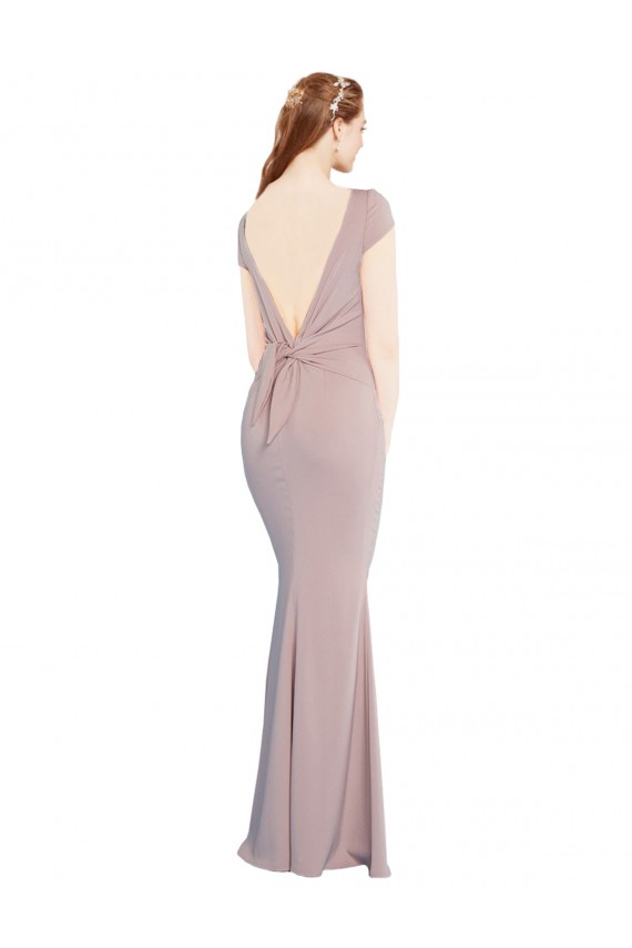 Stretch Crepe Mermaid Long Cap Sleeves Tie Back Formal Evening Gown / Prom Dress / Bridesmaid Dress Glasgow