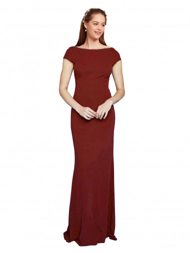 Stretch Crepe Mermaid Long Cap Sleeves Keyhole Back Formal Evening Gown / Prom Dress / Bridesmaid Dress Glasgow