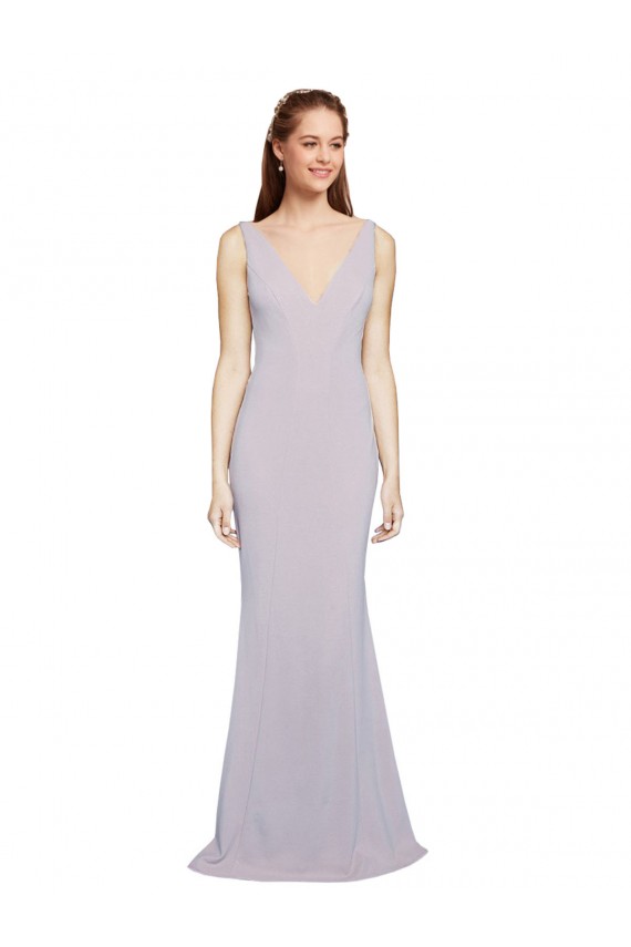 Stretch Crepe Mermaid Long Sleeveless Keyhole Back Arctic Lilac Prom Dresses Glasgow