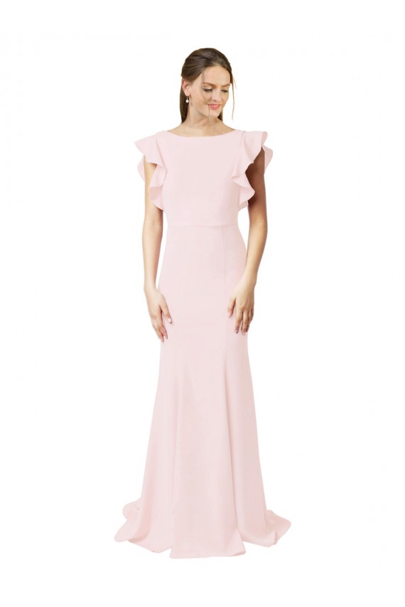 Stretch Crepe Mermaid, Sheath Sweep Train Ruffle Sleeves V-Back Black Tie Prom Dress / Bridesmaid Dress Glasgow