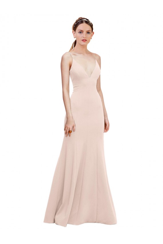 Stretch Crepe A-Line Long Sleeveless V-Back Formal Dress / Bridesmaid Dress Glasgow