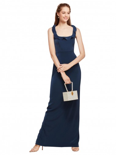 Stretch Crepe Sheath Long Sleeveless Low Back Back Slit Prom Dresses Glasgow