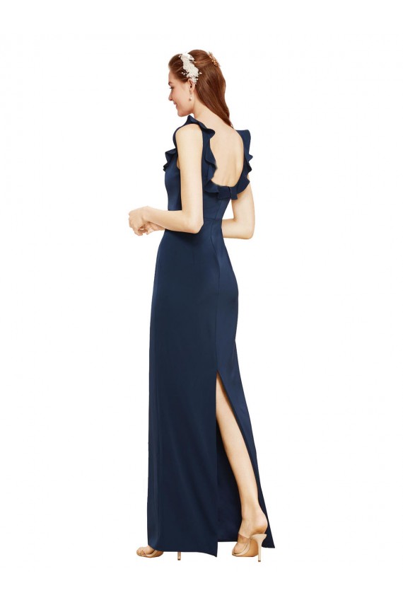 Stretch Crepe Sheath Long Sleeveless Low Back Back Slit Prom Dresses Glasgow