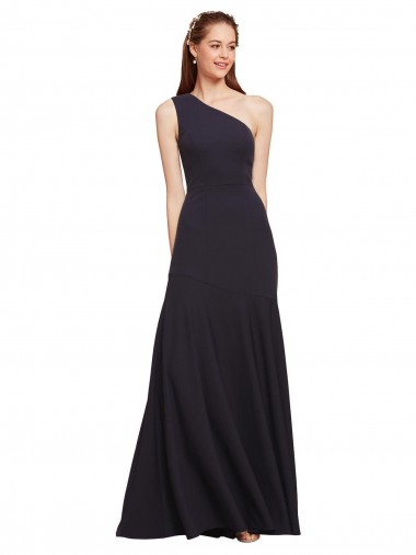 Stretch Crepe A-Line Long Sleeveless Dark Navy Prom Dresses Glasgow