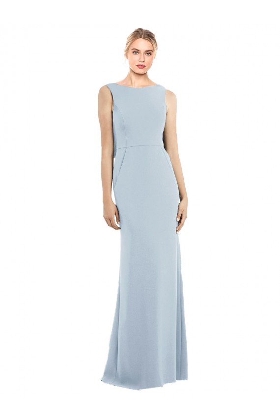 Stretch Crepe Trumpet Long Sleeveless Low Back Light Sky Blue Prom Dresses Glasgow
