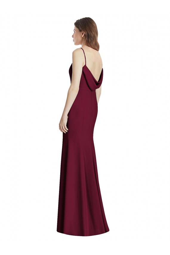 Stretch Crepe Trumpet Long Sleeveless Open Back Burgundy Gold Evening Dresses Glasgow
