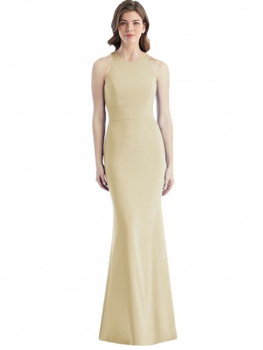 Stretch Crepe Trumpet Long Sleeveless Criss Cross Open Back Semi Formal Evening Dress / Prom Dress / Bridesmaid Dress Glasgow