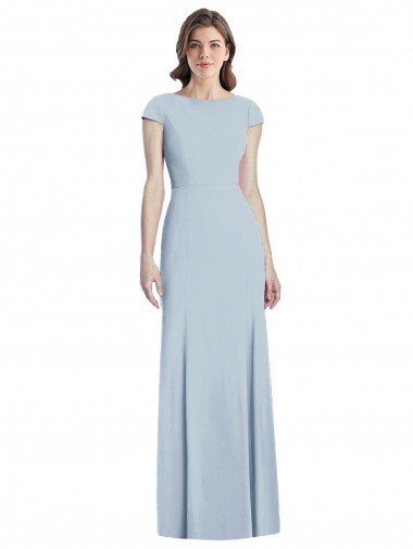 Stretch Crepe Trumpet Long Cap Sleeves Open Back Light Sky Blue Prom Dresses Glasgow