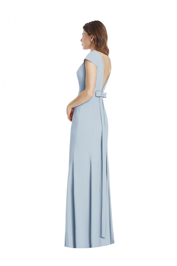 Stretch Crepe Trumpet Long Cap Sleeves Open Back Light Sky Blue Prom Dresses Glasgow