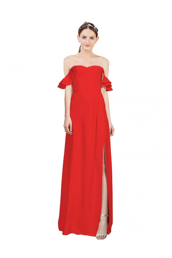 Stretch Crepe A-Line Long Sleeveless Side Slit Prom Dresses Glasgow