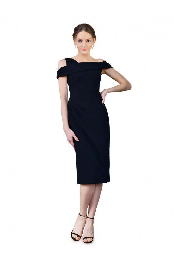 Stretch Crepe Mermaid Cocktail Length Sleeveless Dark Navy Prom Dresses Glasgow