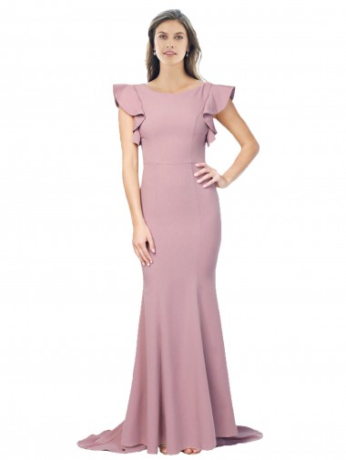 Stretch Crepe Mermaid Sweep Train Flutter Sleeves Low Back Formal Evening Gown / Prom Dress / Bridesmaid Dress Glasgow