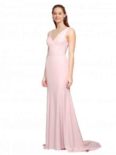 Stretch Crepe A-Line Sweep Train Sleeveless V-Back Black Tie Evening Gown / Prom Dress / Bridesmaid Dress Glasgow