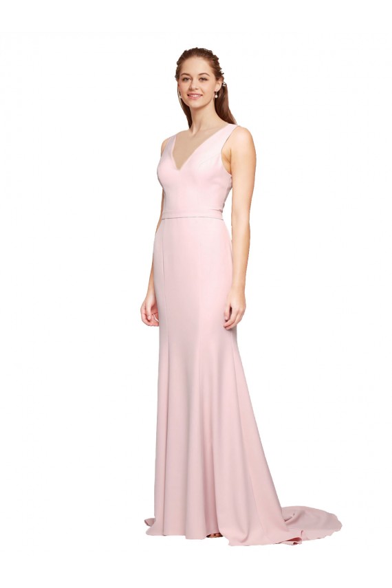 Stretch Crepe A-Line Sweep Train Sleeveless V-Back Black Tie Evening Gown / Prom Dress / Bridesmaid Dress Glasgow
