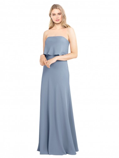 Stretch Crepe Sheath Long Sleeveless Smoke Blue Formal Dress / Bridesmaid Dress Glasgow