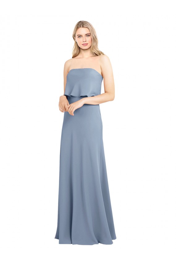 Stretch Crepe Sheath Long Sleeveless Smoke Blue Formal Dress / Bridesmaid Dress Glasgow