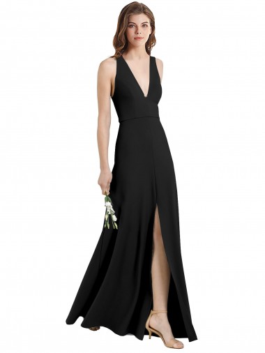 Stretch Crepe Sheath Long Sleeveless Front Slit Prom Dresses Glasgow