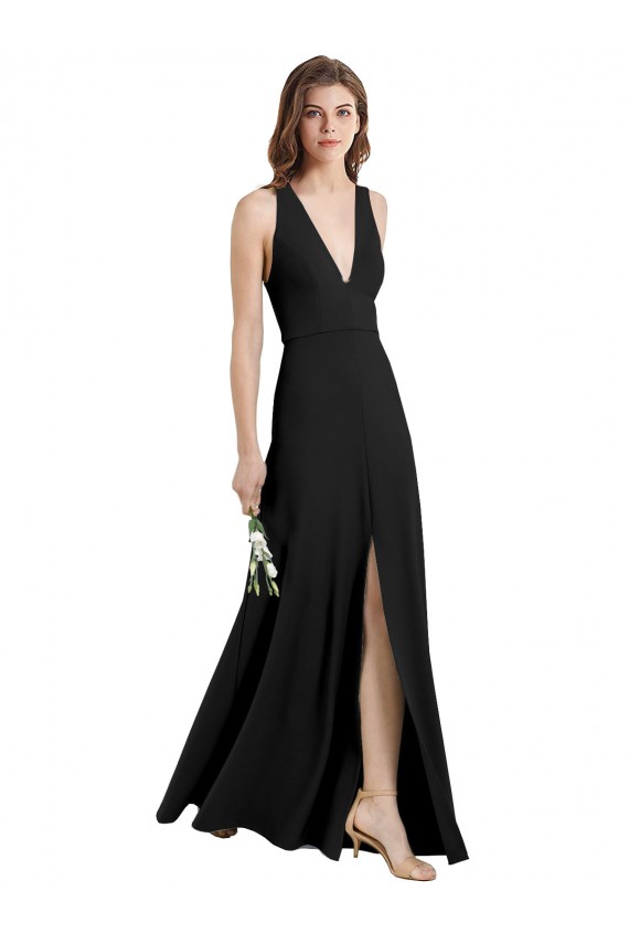 Stretch Crepe Sheath Long Sleeveless Front Slit Prom Dresses Glasgow