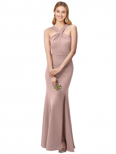 Stretch Crepe Sheath Long Sleeveless Criss Cross Back Prom Dress / Bridesmaid Dress Glasgow
