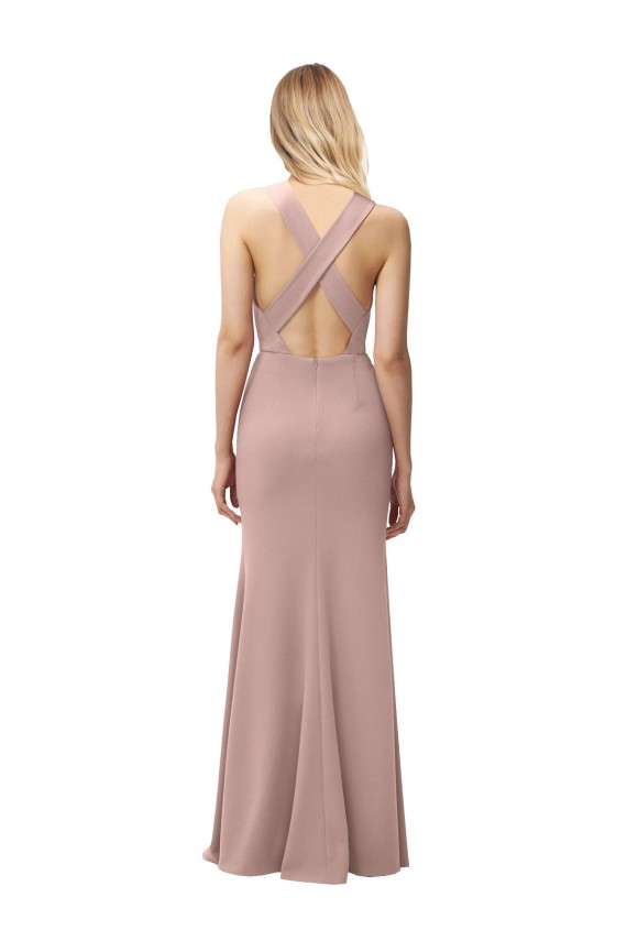 Stretch Crepe Sheath Long Sleeveless Criss Cross Back Prom Dress / Bridesmaid Dress Glasgow