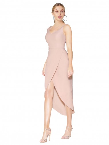 Stretch Crepe Mermaid Knee Length Sleeveless V-Back High Low Evening Gown / Prom Dress / Bridesmaid Dress Glasgow