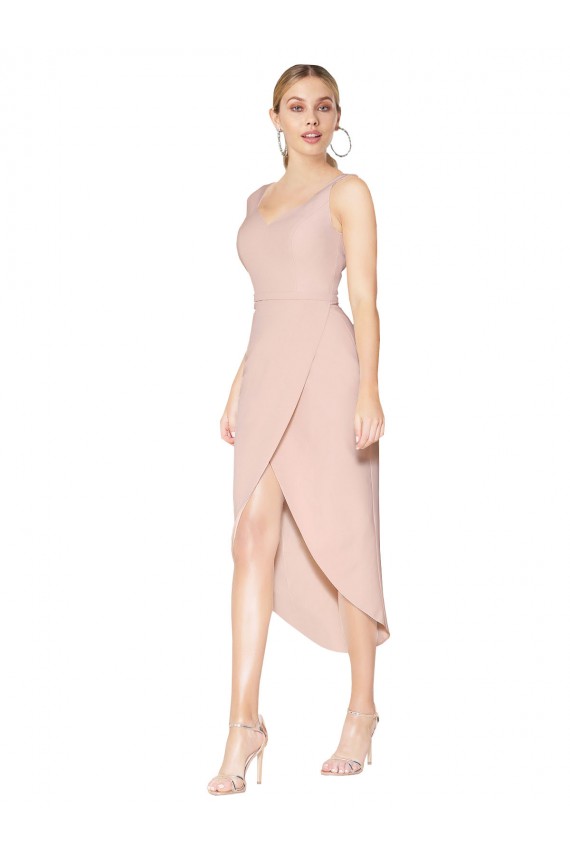 Stretch Crepe Mermaid Knee Length Sleeveless V-Back High Low Evening Gown / Prom Dress / Bridesmaid Dress Glasgow