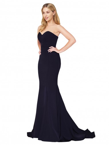 Stretch Crepe Mermaid Sweep Train Sleeveless Dark Navy Prom Dresses Glasgow