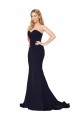 Stretch Crepe Mermaid Sweep Train Sleeveless Dark Navy Prom Dresses Glasgow