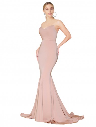 Stretch Crepe Mermaid Long Sleeveless Mauve Low Back Formal Dress / Bridesmaid Dress Glasgow
