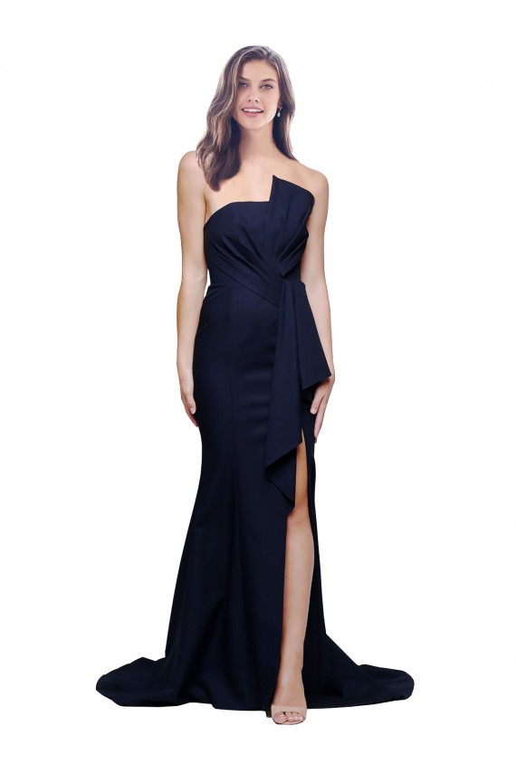 Stretch Crepe Sheath Sweep Train Sleeveless Low Back Dark Navy Prom Dresses Glasgow