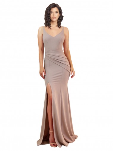 Stretch Crepe Mermaid Long Sleeveless Low Back Side Slit Prom Dresses Glasgow