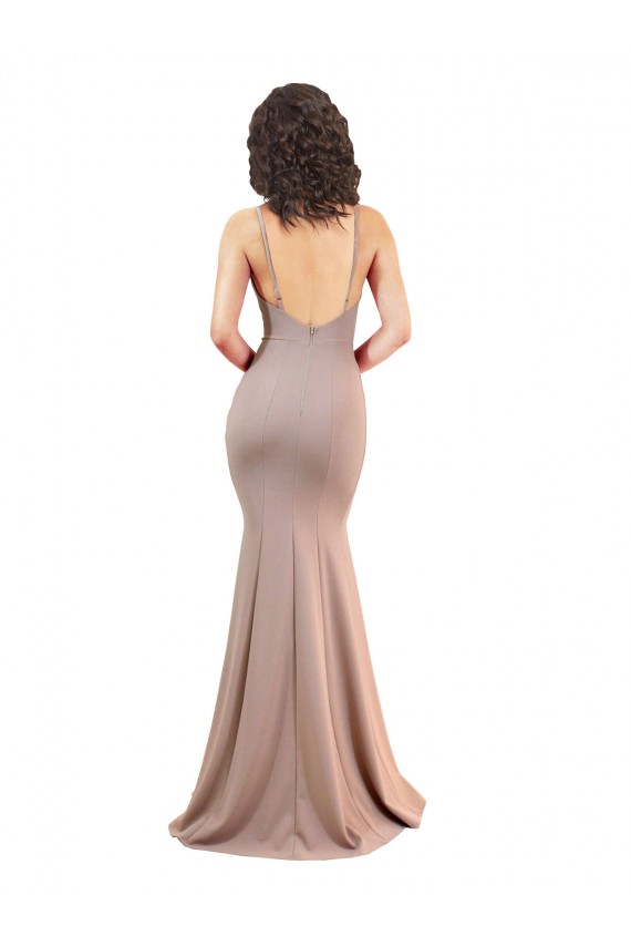 Stretch Crepe Mermaid Long Sleeveless Low Back Side Slit Prom Dresses Glasgow