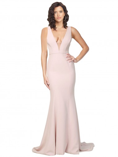 Stretch Crepe Sheath Sweep Train Sleeveless V-Back Black Tie Evening Gown / Prom Dress / Bridesmaid Dress Glasgow