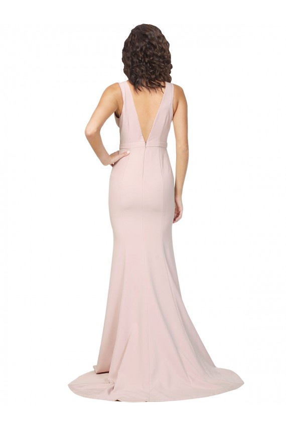 Stretch Crepe Sheath Sweep Train Sleeveless V-Back Black Tie Evening Gown / Prom Dress / Bridesmaid Dress Glasgow