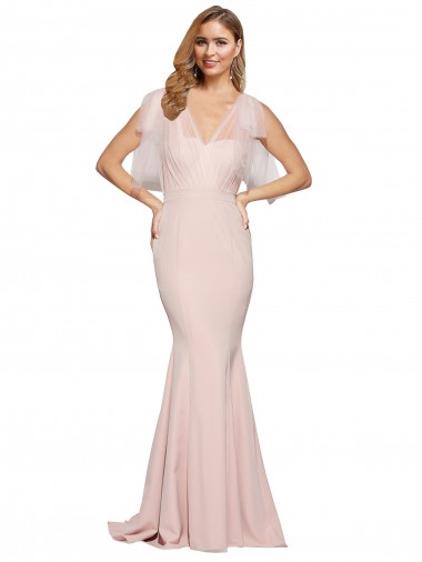 Stretch Crepe & Tulle Sheath Long Sleeveless Low Back Formal Dress / Bridesmaid Dress Glasgow
