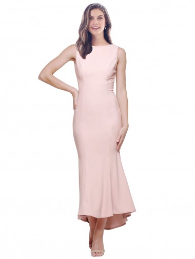 Stretch Crepe Sheath Midi Length Sleeveless Low Back High Low Evening Gown / Prom Dress / Bridesmaid Dress Glasgow