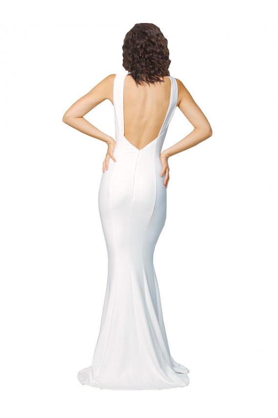 Stretch Crepe Sheath Long Sleeveless High Neck Low Back Prom Dresses Glasgow