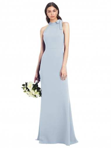 Stretch Crepe Trumpet Long Sleeveless Light Sky Blue Open Back Semi Formal Evening Dress / Prom Dress / Bridesmaid Dress Glasgow