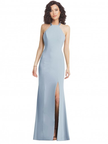 Stretch Crepe Trumpet Long Sleeveless Criss Cross Back Light Sky Blue Prom Dresses Glasgow