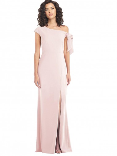 Stretch Crepe Trumpet Long Cap Sleeves Front Slit Prom Dresses Glasgow