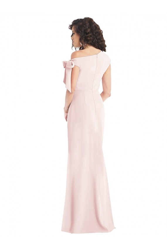 Stretch Crepe Trumpet Long Cap Sleeves Front Slit Prom Dresses Glasgow
