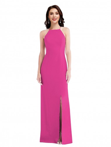 Stretch Crepe Trumpet Long Sleeveless Open Back Fuchsia Prom Dresses Glasgow