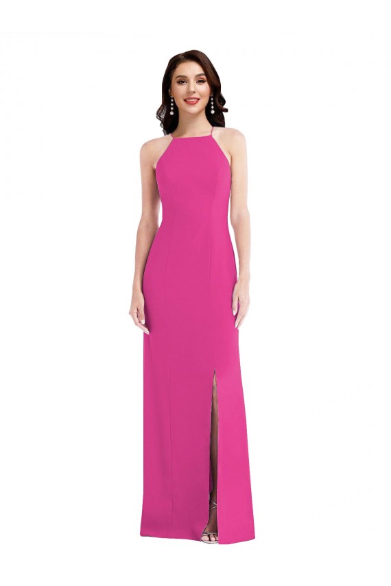 Stretch Crepe Trumpet Long Sleeveless Open Back Fuchsia Prom Dresses Glasgow