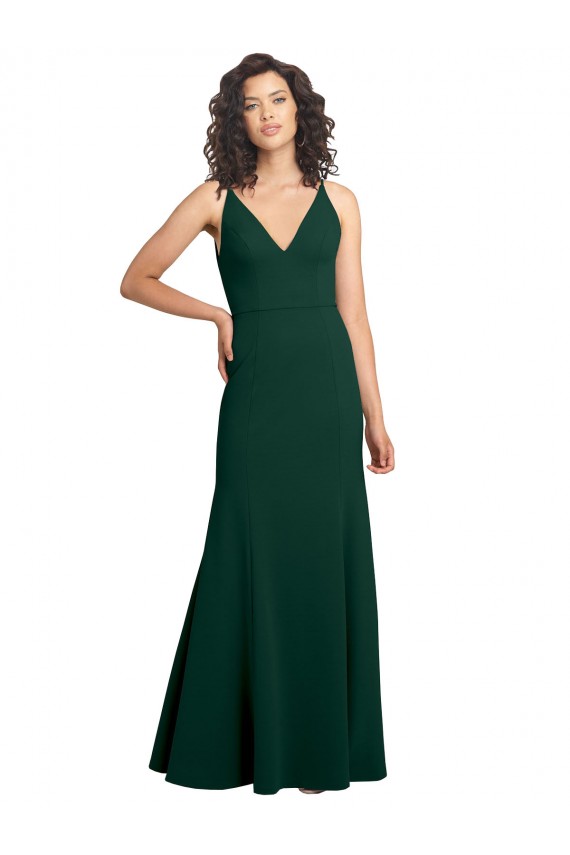 Stretch Crepe A-Line Long Sleeveless V-Neck V-Back Prom Dresses Glasgow