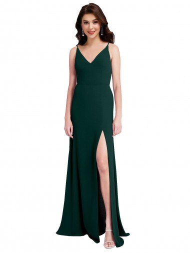 Stretch Crepe A-Line Long Sleeveless V-Back Side Slit Prom Dresses Glasgow
