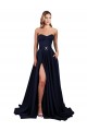 Stretch Crepe A-Line Long Sleeveless Low Back Dark Navy Prom Dresses Glasgow